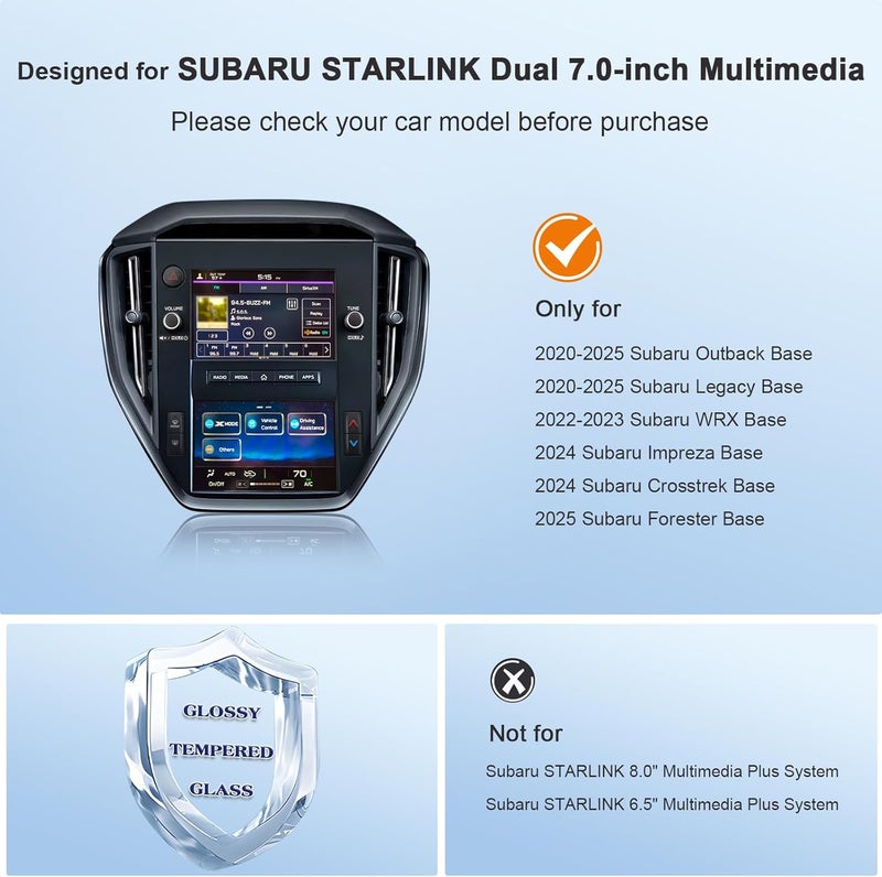 BSTW for Subaru STARLINK Dual 7" Screen Protector for Subaru Outback/Legacy/WRX/Impreza/Crosstrek/Forester Base Dual 7" Display 9H Tempered Glass Protective Film - Image 2
